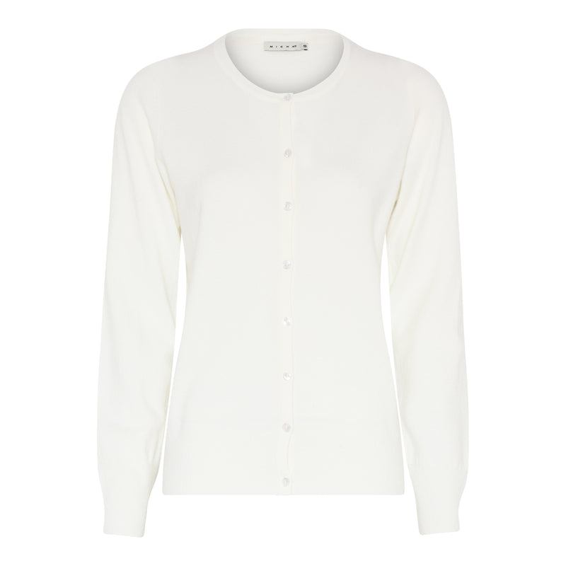Soft Knit Plain Cardigan - Off White Melange