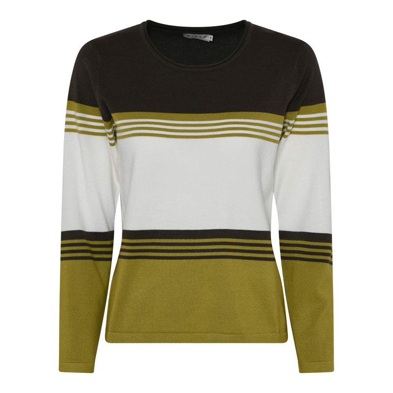 Stripe Round Neck Jumper - Moss Green