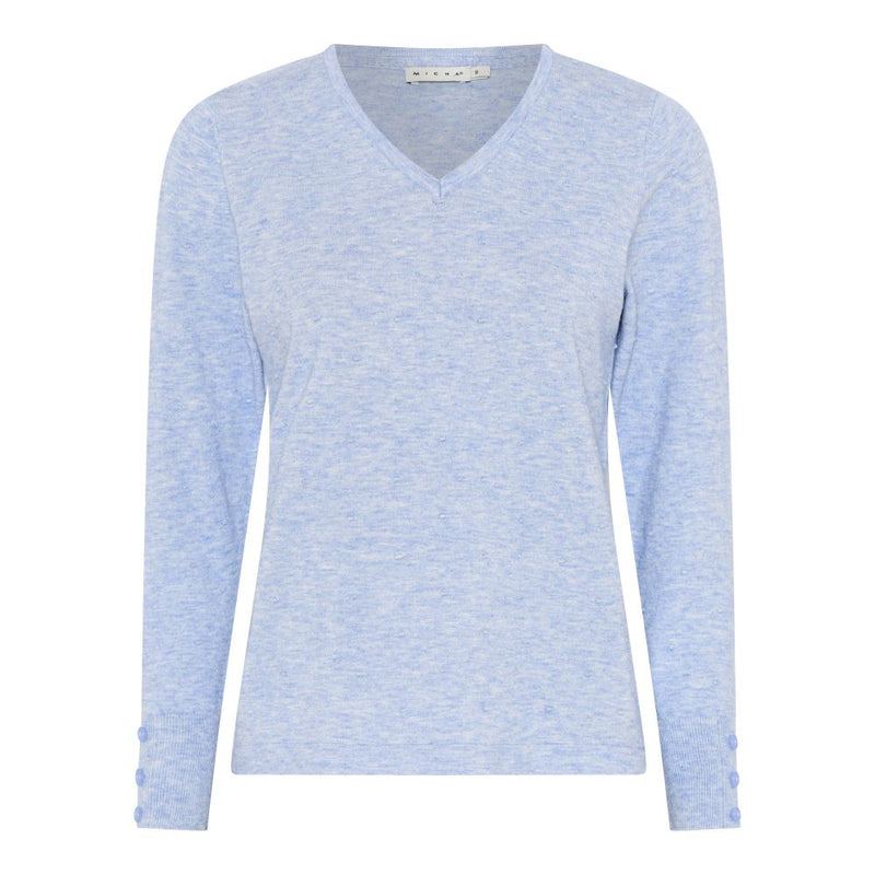 Soft Plain V Neck Jumper - Blue Melange