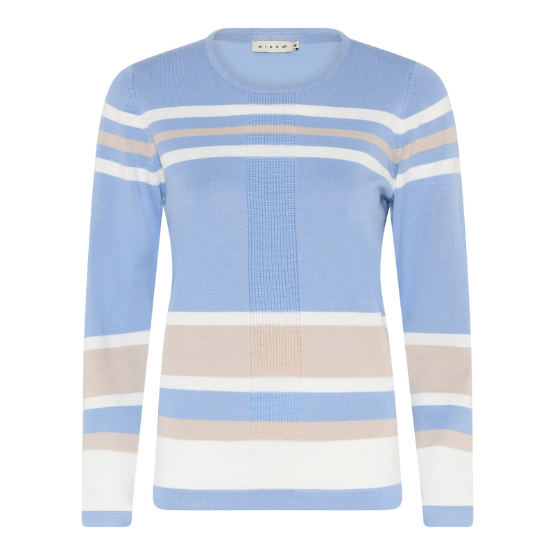 Round Neck Stripe Jumper - Dark Blue/off White