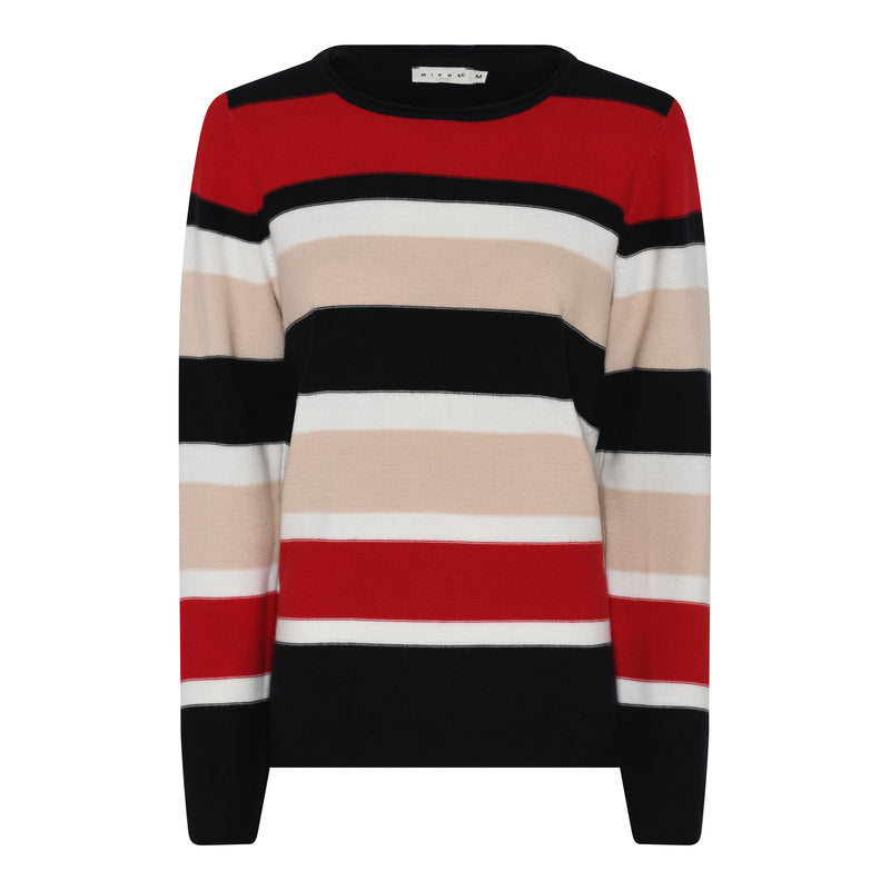 Round Neck Stripe Jumper - Navy/lipstick Red/sand