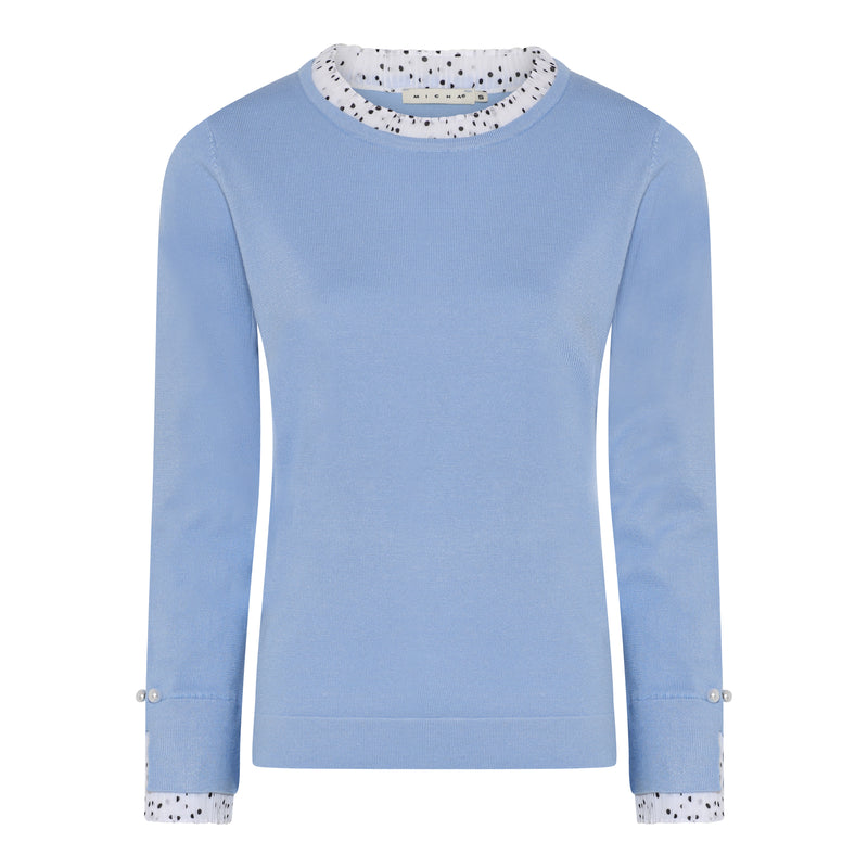 Contrast Collar Round Neck Jumper - Dream Blue