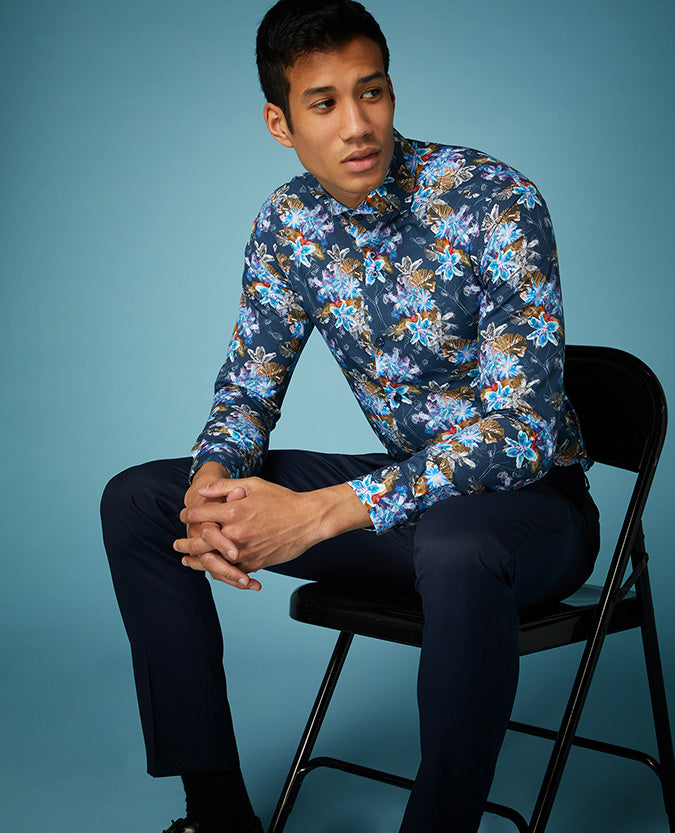 Mans Slim/matt-cotton Shirt - Navy1