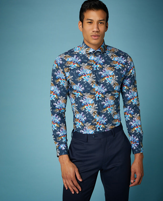 Mans Slim/matt-cotton Shirt - Navy1