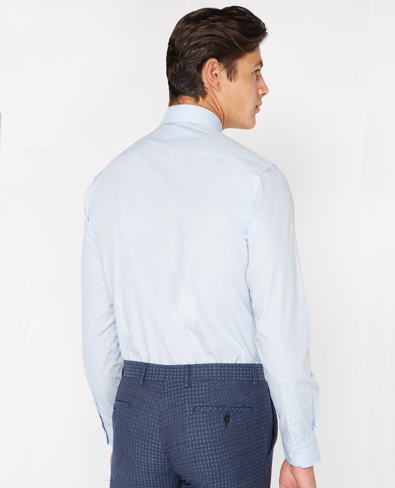 Mans Seville Plain Shirt+ - Light Blue Grey