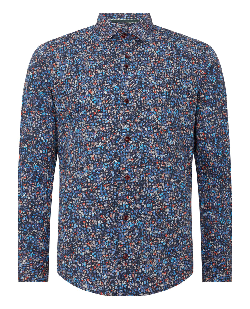 Rome Long Sleeve Slim Fit Shirt - Navy1