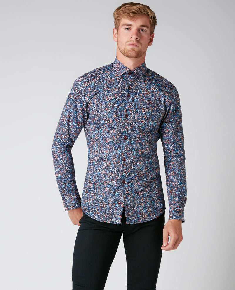 Rome Long Sleeve Slim Fit Shirt - Navy1