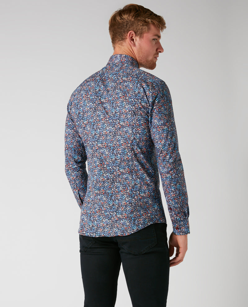 Rome Long Sleeve Slim Fit Shirt - Navy1