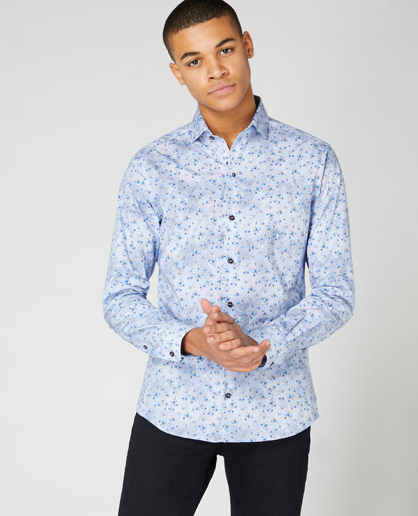 Tapered Print Shirt - Sky Blue