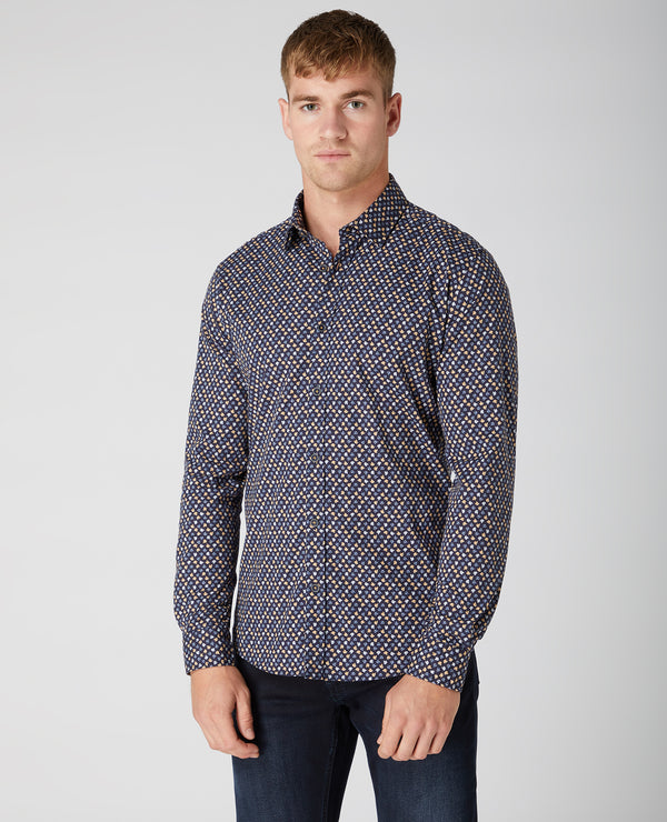 Seville Long Sleeve Tapered Shirt - Navy1