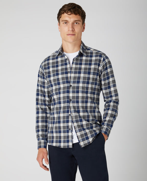 Seville Check Long Sleeve Tapered Shirt - Slate Blue