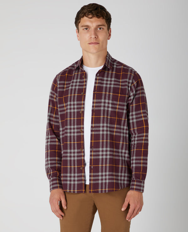 Seville Check Long Sleeve Tapered Shirt - Wine