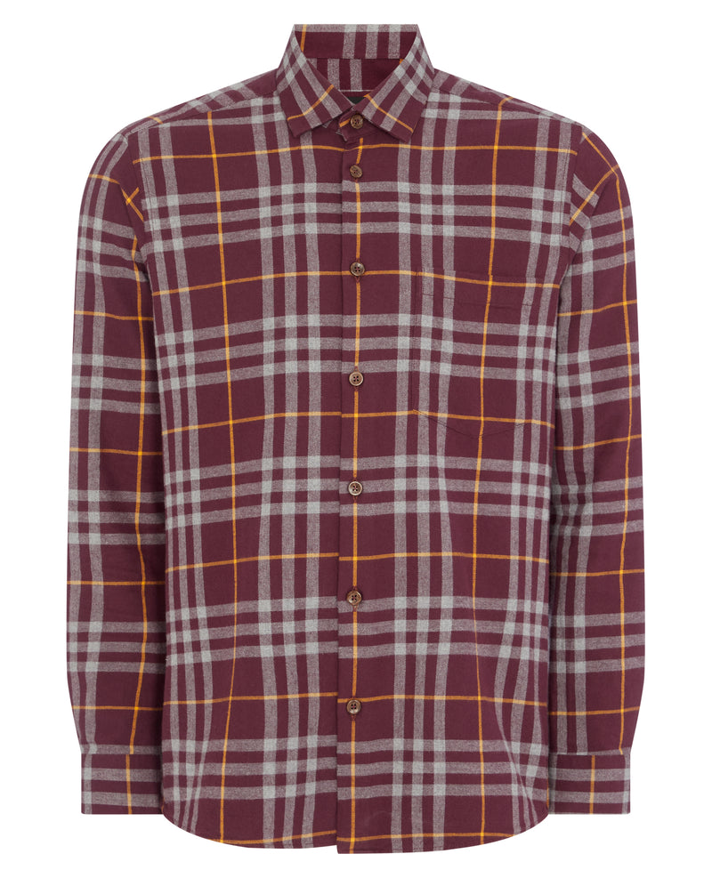 Seville Check Long Sleeve Tapered Shirt - Wine