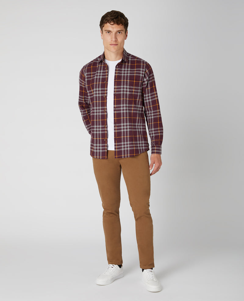 Seville Check Long Sleeve Tapered Shirt - Wine