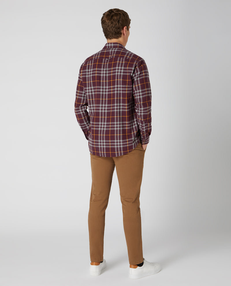 Seville Check Long Sleeve Tapered Shirt - Wine