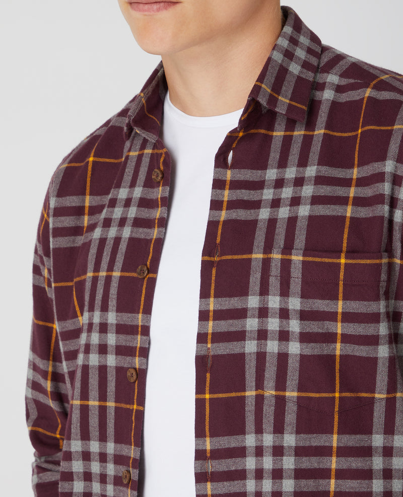 Seville Check Long Sleeve Tapered Shirt - Wine