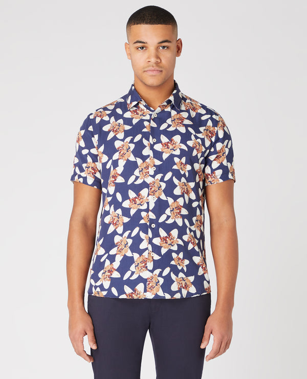 Tapered Short Sleeve Shirt - Slate Blue