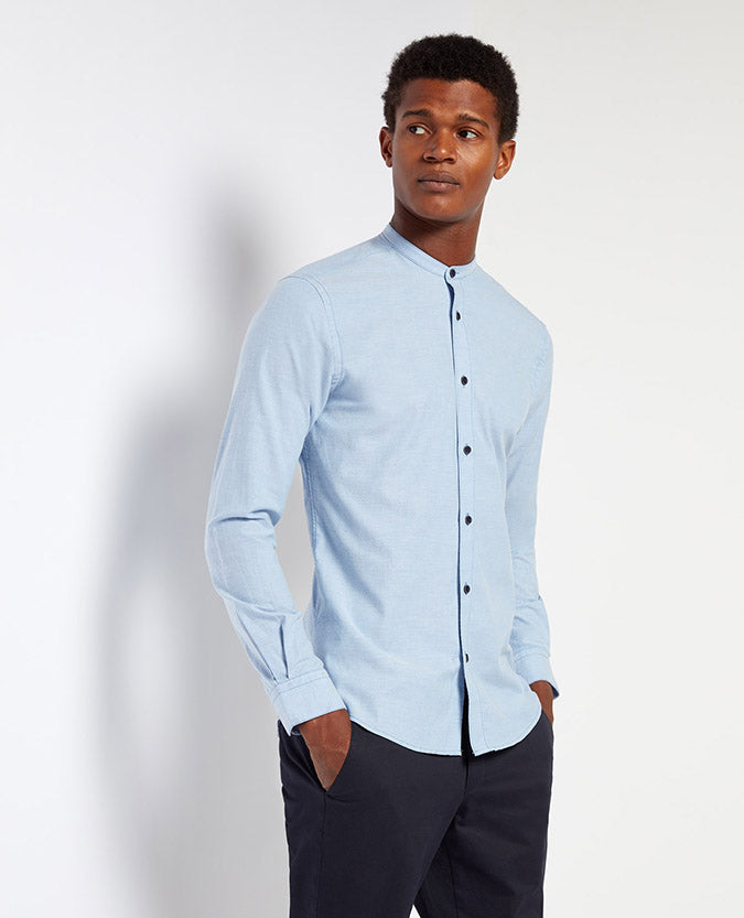 Grandfather Long Sleeve Casual Shirt - Sky Blue