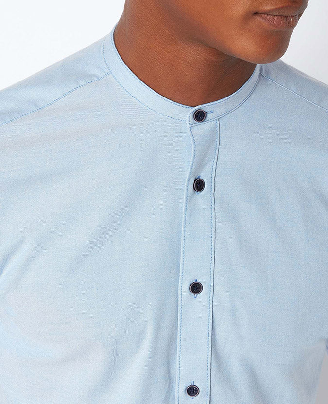 Grandfather Long Sleeve Casual Shirt - Sky Blue