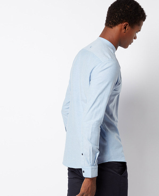 Grandfather Long Sleeve Casual Shirt - Sky Blue