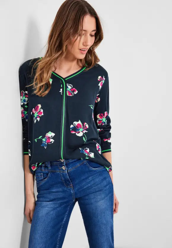 Flower Print Blouse - Deep Blue