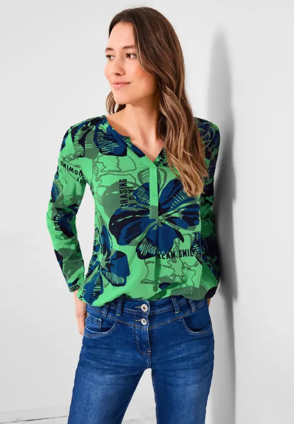 Multicolor Split Neck Blouse - Smash Green