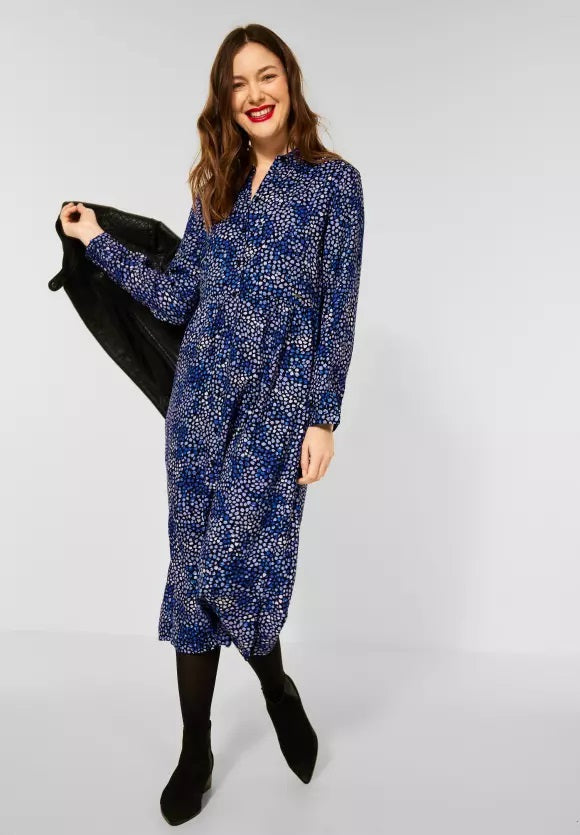 Midi Print Dress - Dark Vintage Blue