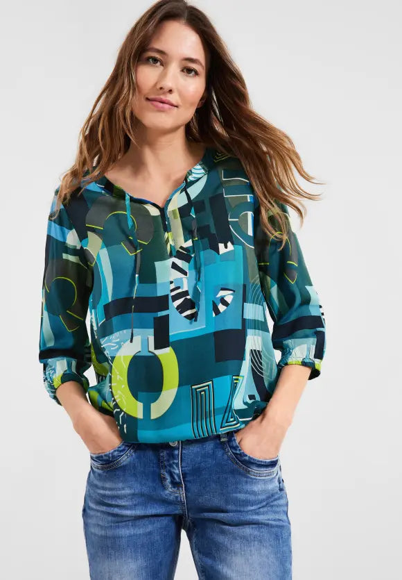 Print Tunic Blouse - Teal Blue