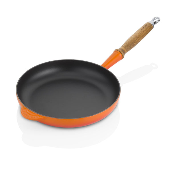 26cm Cast Iron Frying Pan With Wooden Handle - Volcanic