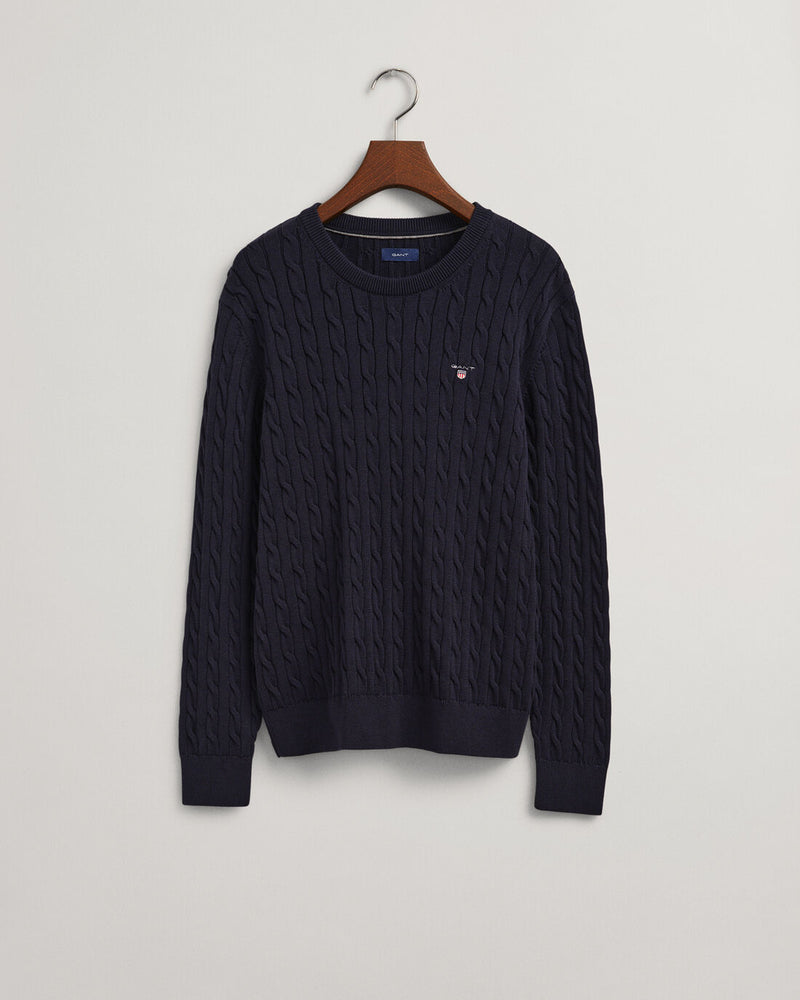 Cotton Cable Round Neck Jumper - Evening Blue