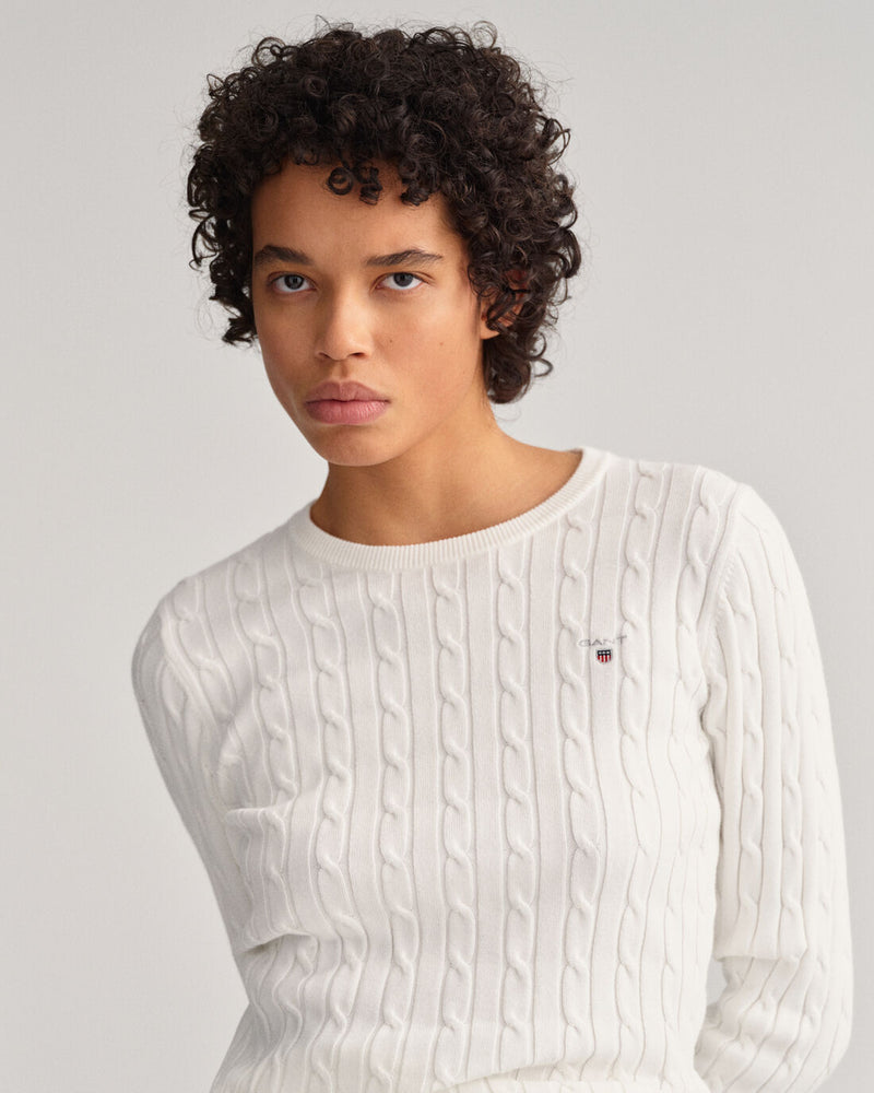 Stretch Cable Round Neck Jumper - Eggshell