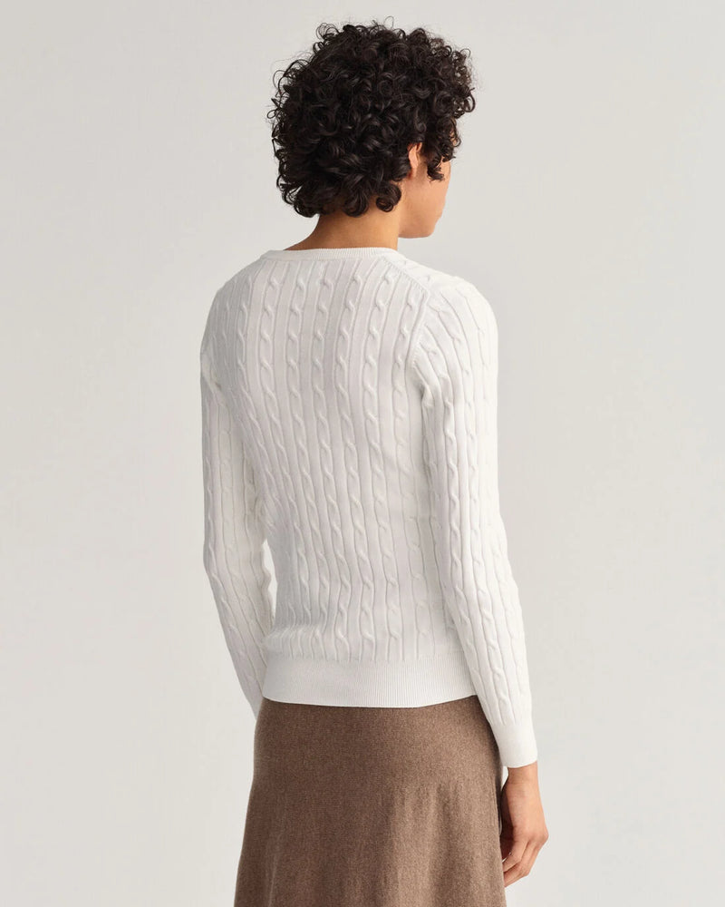 Stretch Cable Round Neck Jumper - Eggshell