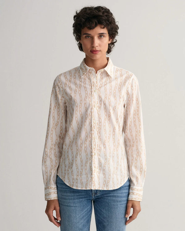 Chain Print Cotton Voile Shirt - Eggshell