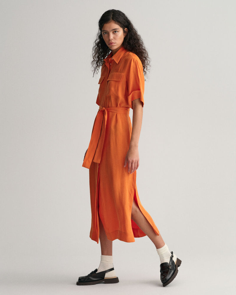 Flap Pocket Shirt Dress - Pumpkin Orange