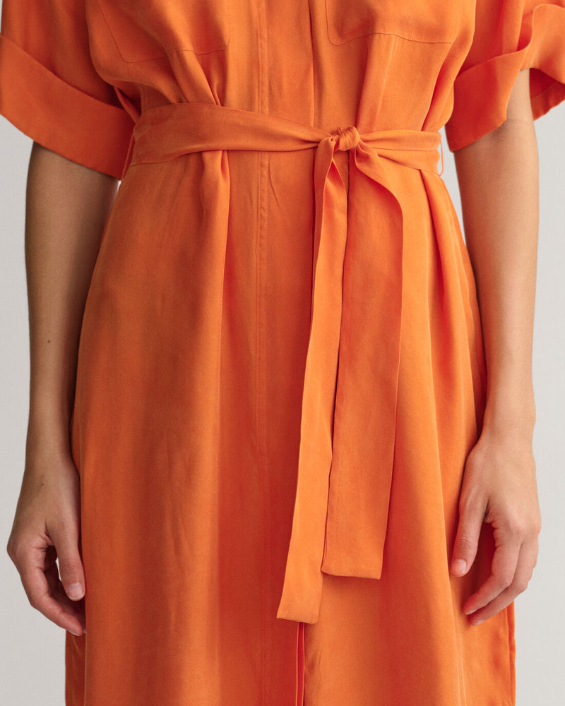 Flap Pocket Shirt Dress - Pumpkin Orange