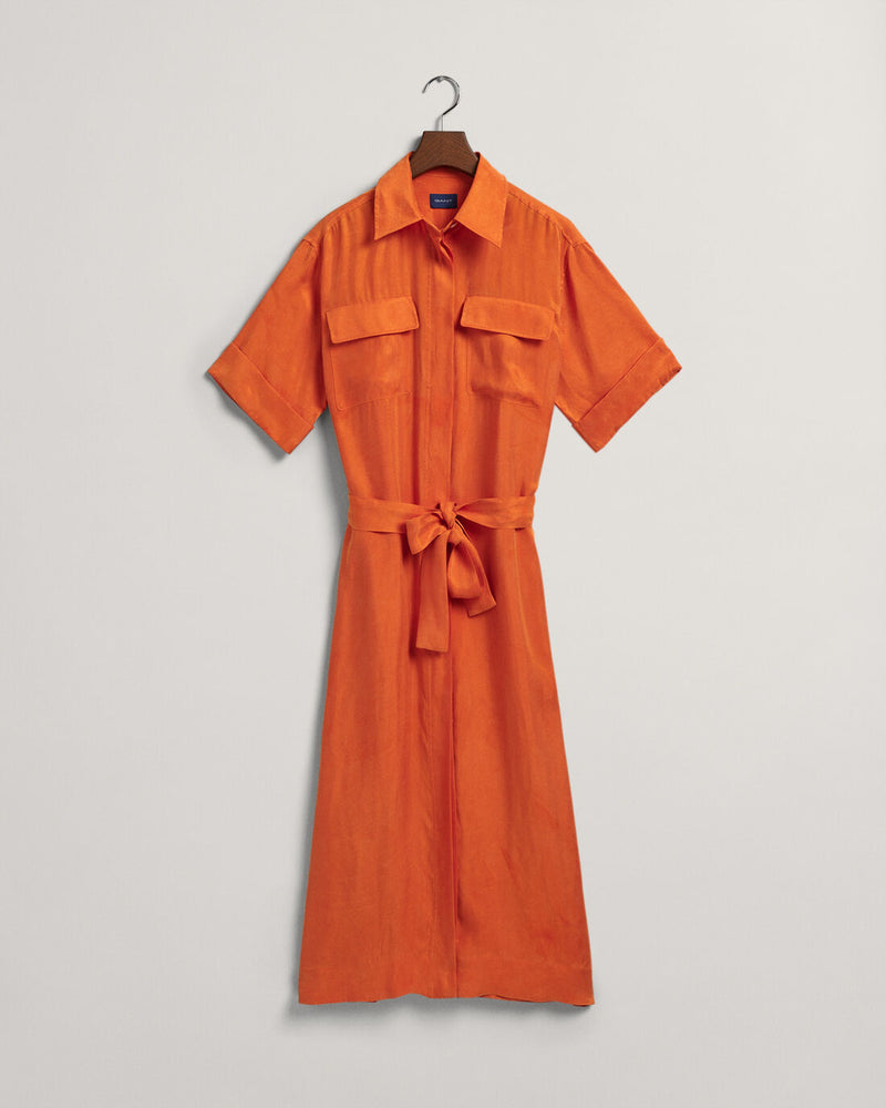 Flap Pocket Shirt Dress - Pumpkin Orange