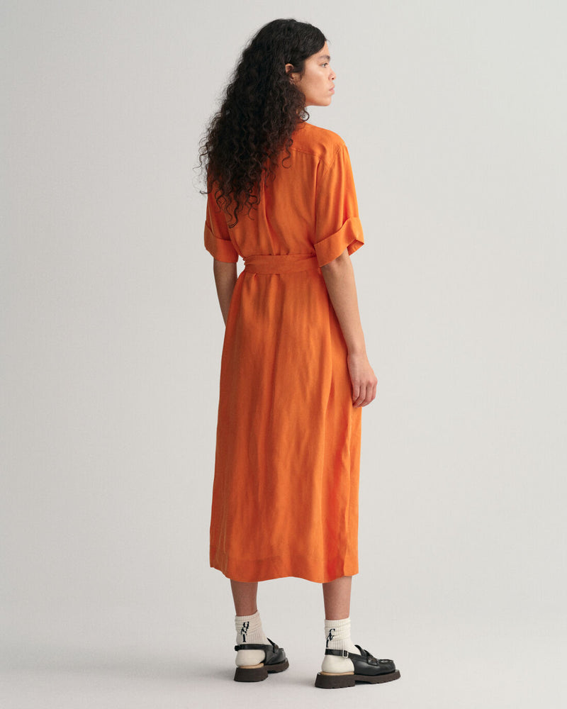 Flap Pocket Shirt Dress - Pumpkin Orange