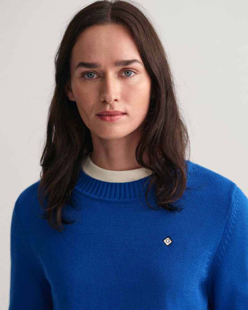 Icon G Cotton Round Neck Jumper - Lapis Blue