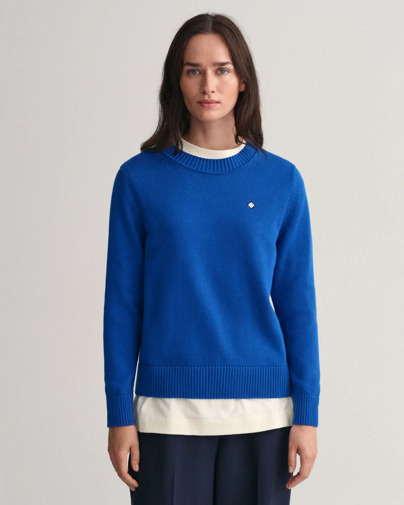 Icon G Cotton Round Neck Jumper - Lapis Blue