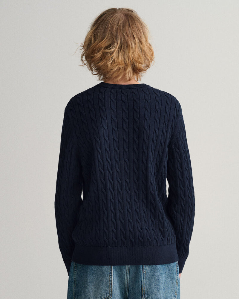 Cotton Cable Round Neck Jumper - Evening Blue