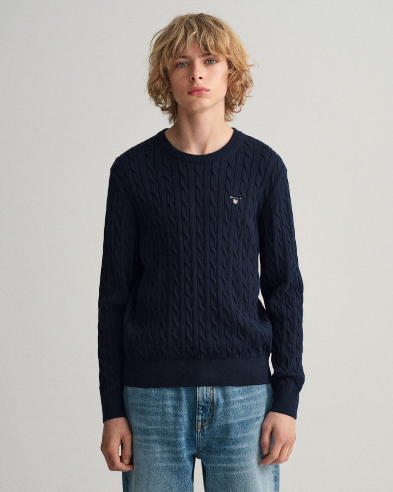 Cotton Cable Round Neck Jumper - Evening Blue