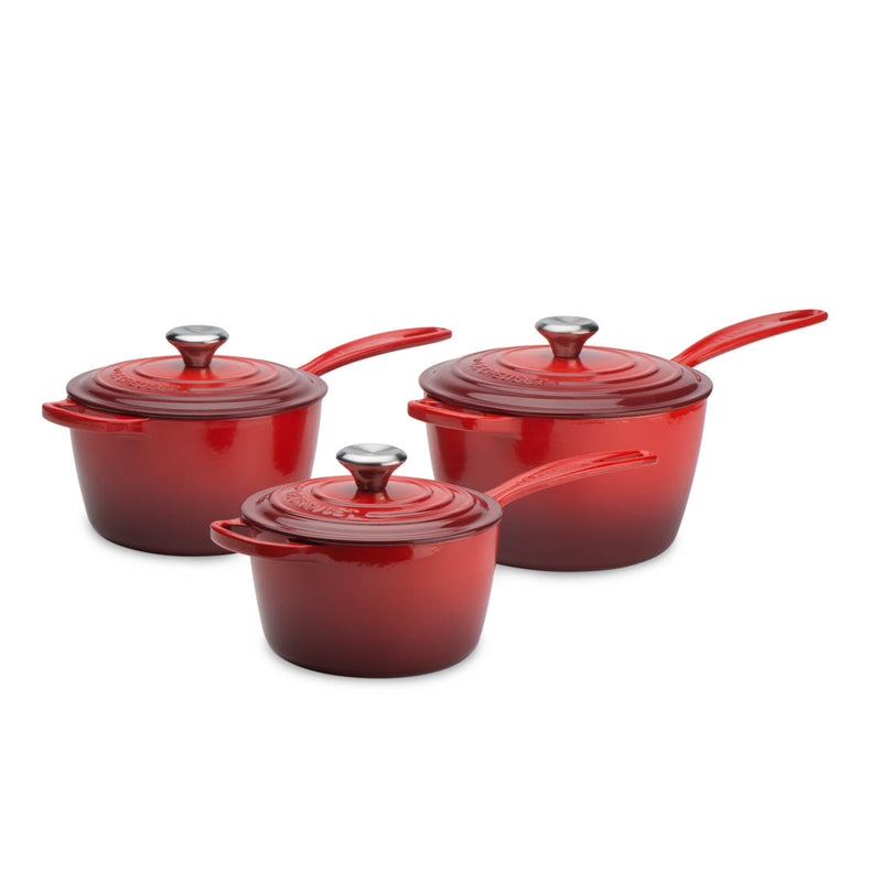 Signature Cast Iron Saucepan Set - Cerise