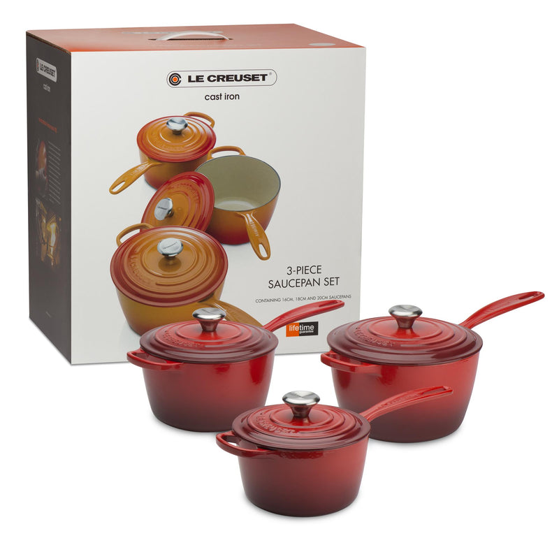 Signature Cast Iron Saucepan Set - Cerise