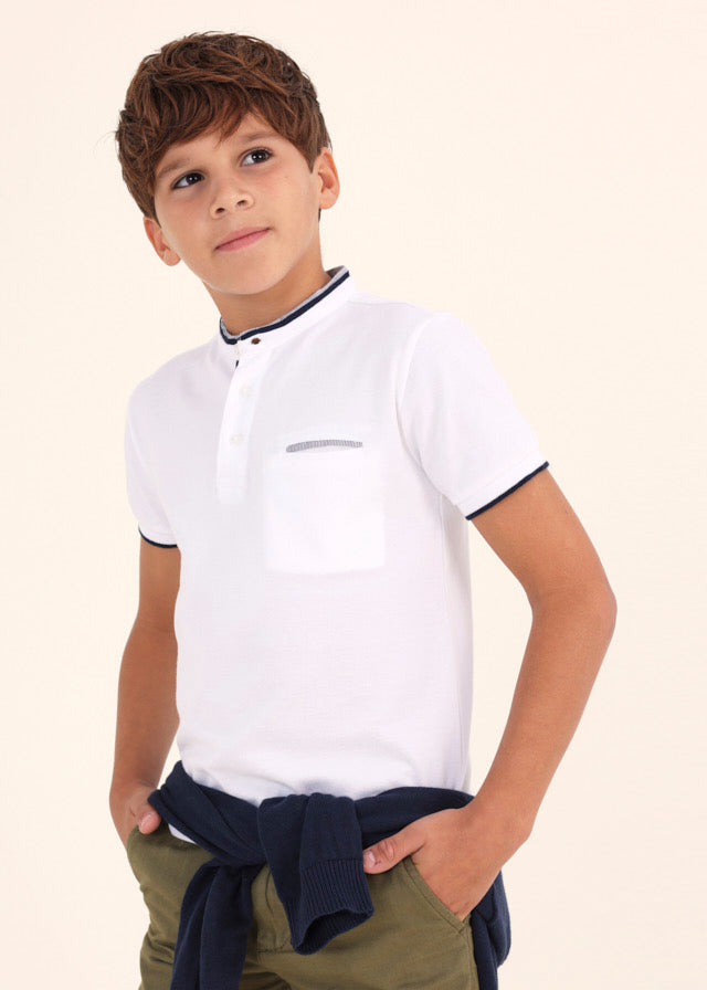 Short Sleeve Mao Collar Polo - White