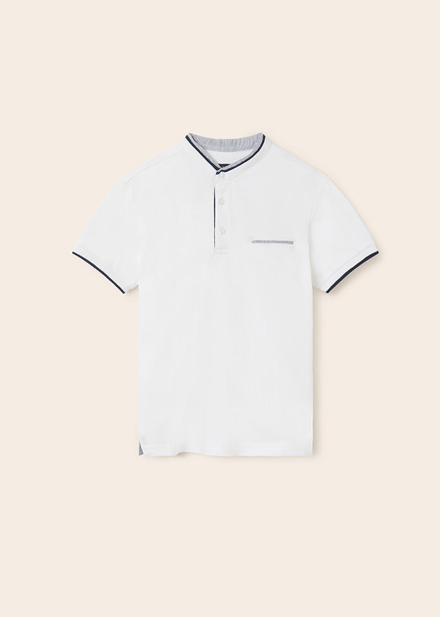 Short Sleeve Mao Collar Polo - White