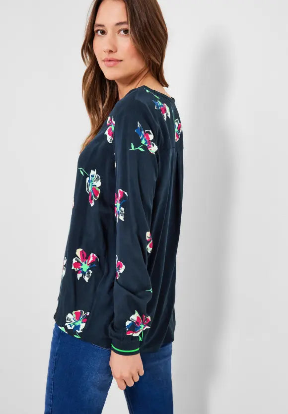 Flower Print Blouse - Deep Blue