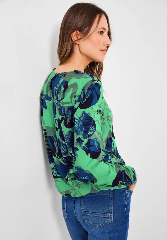 Multicolor Split Neck Blouse - Smash Green