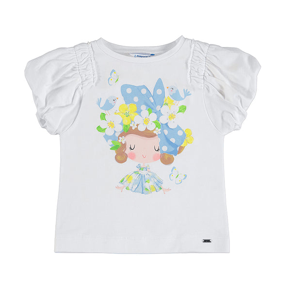 Short Sleeve Doll Shirt - White/skyblue