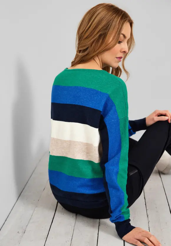 Multicolour Stripe Jumper - Green Melange