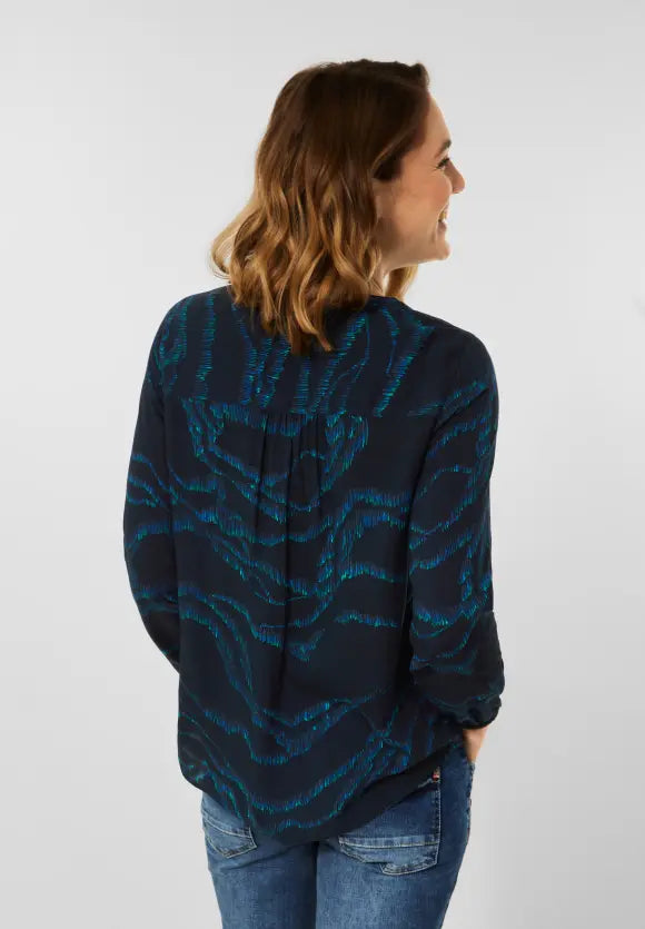 Split Neck Blouse - Deep Blue